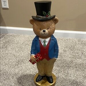 New Viral Tjmaxx Festive Bear Figurine with Gift Black Top Hat